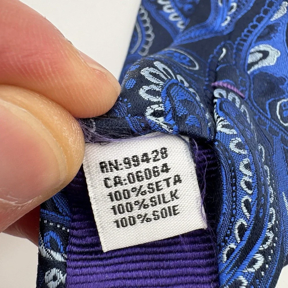Bugatchi Men's Silk Tie Blue Silver Paisley Made in Italy Designer Luxury 3.5